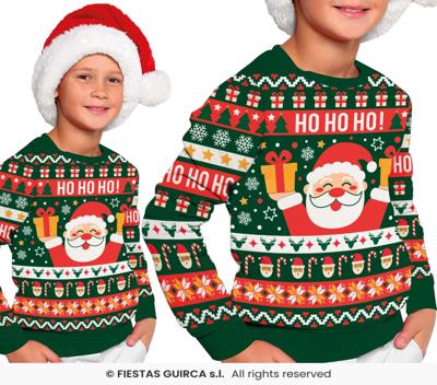 Foute Kerst Sweater Ho Ho Ho! Kerstman Groen Kind
