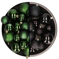 Kerstversiering kunststof kerstballen mix zwart/donkergroen 4-6-8 cm pakket van 68x stuks - Kerstbal - thumbnail