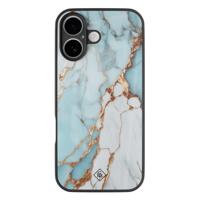 iPhone 16 glazen hardcase - Marmer lichtblauw