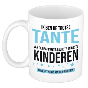 Cadeau koffie/thee mok voor tante - blauw - trotse tante - keramiek - 300 ml