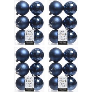 24x Kunststof kerstballen glanzend/mat donkerblauw 8 cm kerstboom versiering/decoratie   -