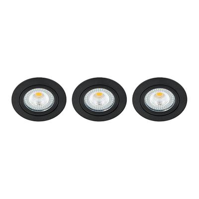 Set 3x Bella Ondiepe LED spot kantelbaar 5Watt rond ZWART dimbaar - interne driver