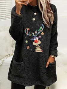 Fluff/Granular Fleece Fabric Crew Neck Casual Christmas Sweatshirt