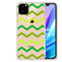 Apple iPhone 11 Pro Max Doorzichtige Silicone Hoesje Zigzag Groen - thumbnail