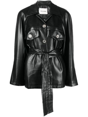 Low Classic manteau en cuir artificiel à taille ceinturée - Noir