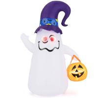 180 cm Opblaasbare Halloween Decoratie Schattig Spook met Pompoen Lantaarn Tovenaarshoed 5 LED-Lampjes met Variabele Intensiteit