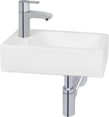 Saqu Trento fonteinset met chromen kraan links glanzend wit keramiek