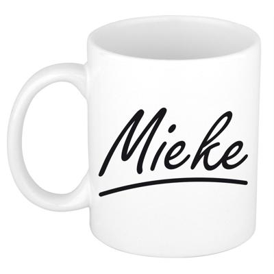 Mieke Naam koffiemok - beker - met sierlijke letters - wit - 300 ml - Cadeau - Dames