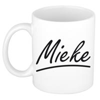 Mieke Naam koffiemok - beker - met sierlijke letters - wit - 300 ml - Cadeau - Dames