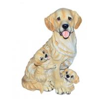 Honden beeldje Golden Retriever met puppies - beige - polystone - 35 cm