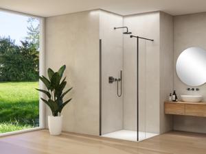 Inloopdouche Van Rijn Products ST01 Met Haaks Deel L&R 30x200 cm 8 mm Helder Glas Incl. Stabilisatiestang Geborsteld Koper