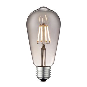 Edison Vintage LED filament lichtbron Drop - Rook - ST64 Deco - Retro LED lamp - 6.4/6.4/14cm - geschikt voor E27 fitting - Dimbaar - 6W 160lm 1800K - warm wit licht