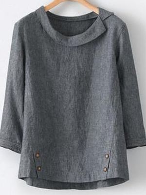 Casual 3/4 Sleeve Buttoned T-shirt
