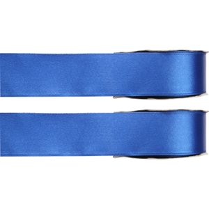 2x Hobby/decoratie blauwe satijnen sierlinten 1,5 cm/15 mm x 25 meter