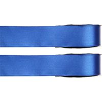 2x Hobby/decoratie blauwe satijnen sierlinten 1,5 cm/15 mm x 25 meter