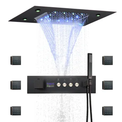 Thermostatische Douchekraan met LED Display - Ingebouwde Smart Functie | Vierkante Douchestraal | Messing | Zwart