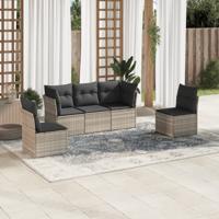 5-delige Loungeset met kussens poly rattan lichtgrijs