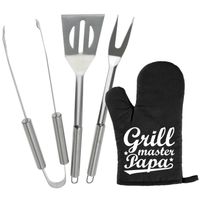 BBQ/barbecue gereedschap set 3-delig RVS met BBQ handschoen Grillmaster papa - Barbecuegereedschapset