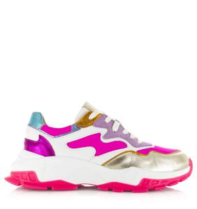 DWRS LABEL Chester White / Neon Pink Roze Leer Lage sneakers Dames