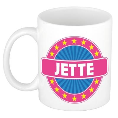Jette voornaam koffiemok - beker - wit/roze - 300 ml - Cadeau - Dames - Collega - Moederdag Jette voornaam koffiemok - beker - wit/roze - 300 ml - Cadeau - Dames - Collega - Moederdag