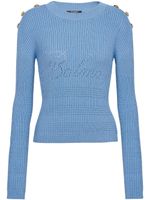 Balmain pull 6-Button en maille nervurée - Bleu