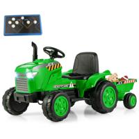 12V Tractor voor Kinderen van 3 tot 8 Jaar Aanhanger 2 In 1 Elektrische Speelgoedauto Afstandsbediening Verlichting Claxon