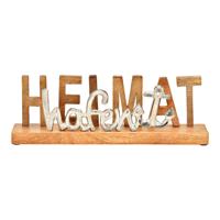 Opschrift Heimathafen op mangohouten sokkel, van zilverkleurig metaal (B/H/D) 38x12x7 cm