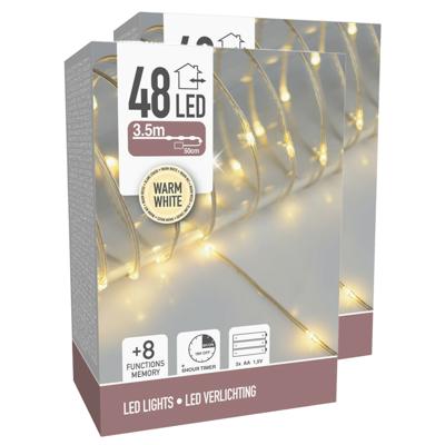 Draadverlichting lichtsnoer - 2x - 48 lampjes - warm wit - op batterij - 360 cm