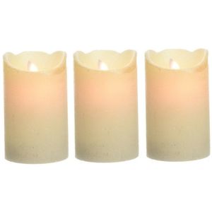 3x Parel witte LED kaarsen/stompkaarsen 12 cm flakkerend