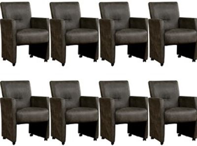 Set van 8 Donkergrijze leren moderne eetkamerfauteuils Pleasure - Kenia Leer Antracite (donkergrijs leer)