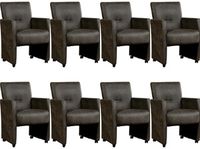 Set van 8 Donkergrijze leren moderne eetkamerfauteuils Pleasure - Kenia Leer Antracite (donkergrijs leer)