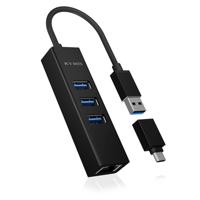 ICY BOX IB-HUB1419-LAN USB 3.0 Type-A+C zu 3x USB 3.0 und 1x Gigabit LAN, Aluminium USB 3.2 Gen 1-hub 4 poorten Zwart - thumbnail