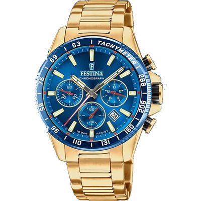 Festina F20634/3 Horloge Cab Chrono staal goudkleurig-blauw 45 mm
