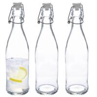 5Five Beugelfles/weckfles - 3x - glas - transparant - luchtdicht - 0.5 liter - waterfles - limonade