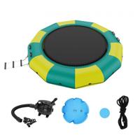 VEVOR opblaasbare watertrampoline met ladder, waterdicht, slijtvast, watertrampolines 3,66 m groot springoppervlak, springplatform waterpark zwembadtrampoline, geel + groen 226 kg laadvermogen