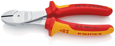 Knipex Kracht-Zijsnijtang | 180 mm Lengte | Geïsoleerd | Meer-Componentengrepen | VDE-Getest | Verchroomd - 74 06 180 SB