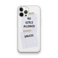 No Girls Allowed Unless: iPhone 12 Pro Transparant Hoesje