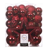 Set 66x stuks kunststof kerstballen met ster piek rood