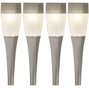 Set van 4x stuks solar tuinlamp/prikspot zilver op zonne-energie 26 cm