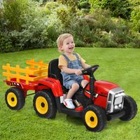 Kindertractor met 3 Versnellingen 12V Ride On Tractor met Afneembare Aanhanger Rood - thumbnail