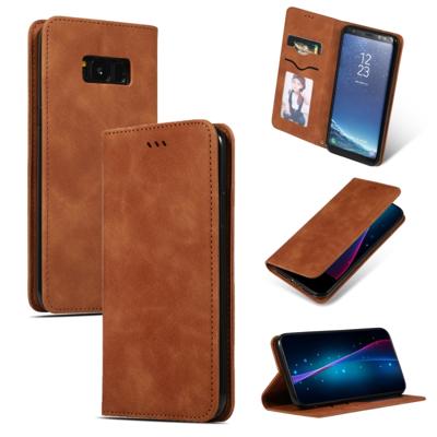 Retro huid feel Business magnetische horizontale Flip lederen case voor Samsung Galaxy S8 plus (bruin)