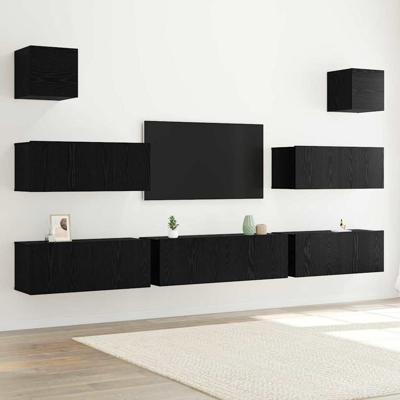 TV-kastenset 7 pcs Zwart eiken 100 x 30 x 30 cm Bewerkt hout