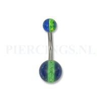 Navelpiercing acryl donker blauw glitter met UV geel streep