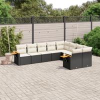 9-delige Loungeset met kussens poly rattan zwart