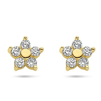 Oorknoppen Ster geelgoud-zirconia wit 4,4 x 4,2 mm