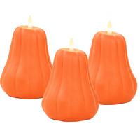 Anna's Collection LED pompoen kaars - 3x - oranje - D13 x H11 cm - met timer