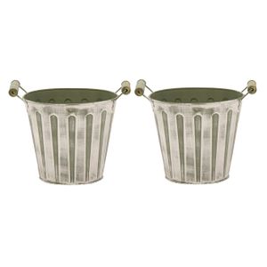 Emmer/plantenpot/bloempot - 2x - zink - legergroen - D31 x H28 cm