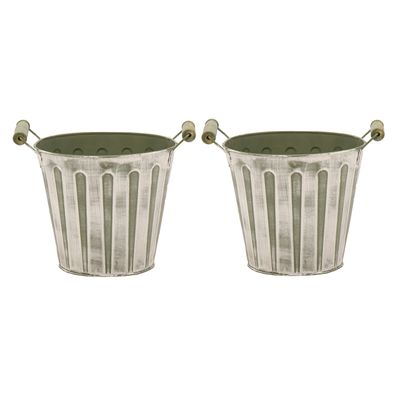 Emmer/plantenpot/bloempot - 2x - zink - legergroen - D31 x H28 cm