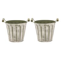 Emmer/plantenpot/bloempot - 2x - zink - legergroen - D31 x H28 cm