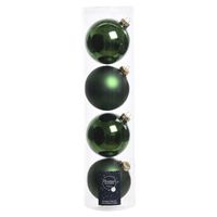 4x Donkergroene glazen kerstballen 10 cm glans en mat - thumbnail